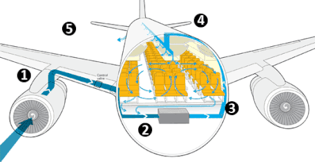 Circulation du 'bleed air' dans un avion de ligne.