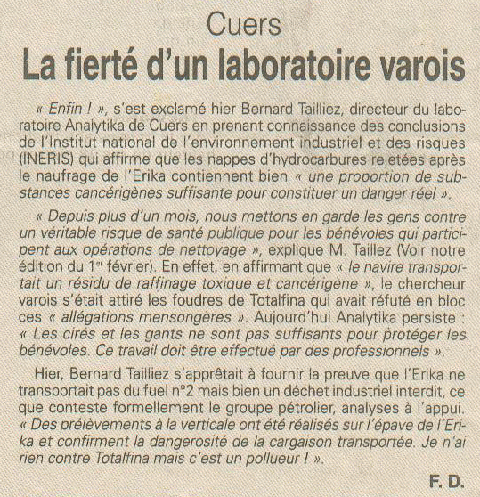 09.03.2000 > VAR MATIN :"La fierté d'un laboratoire Varois"