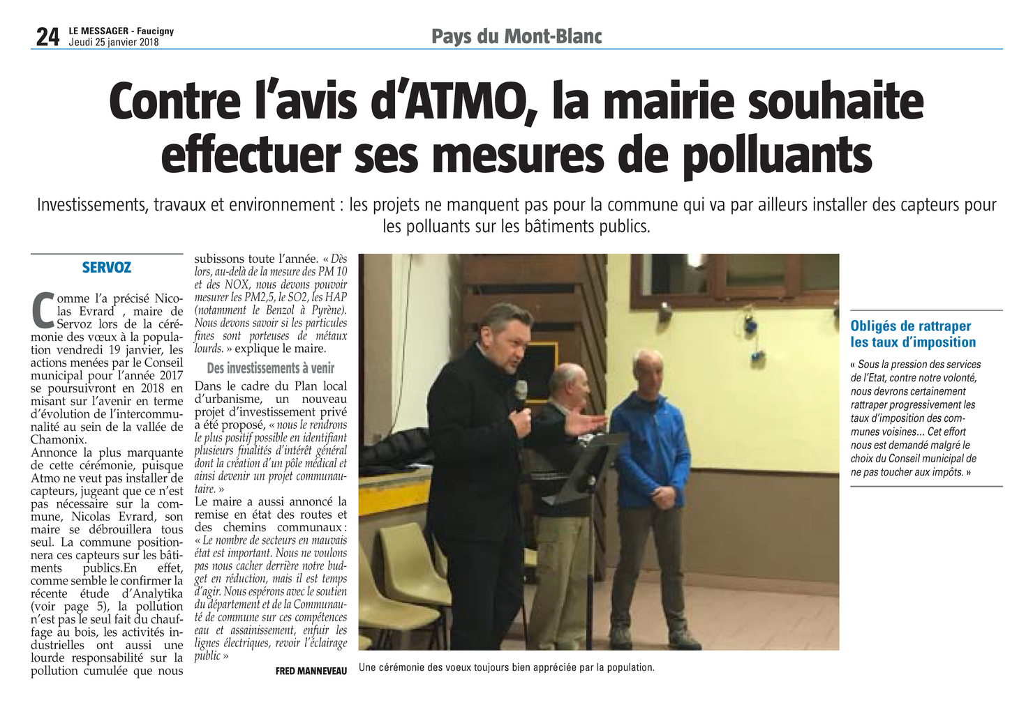 25.01.2018 > LE MESSAGER : "Contre l’avis d’ATMO, la mairie de Servoz souhaite effectuer ses mesures de polluants"