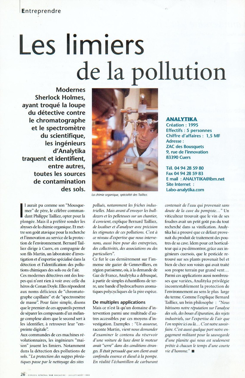 15.07.1999 > VAR MAGAZINE : "Les limiers de la pollution"