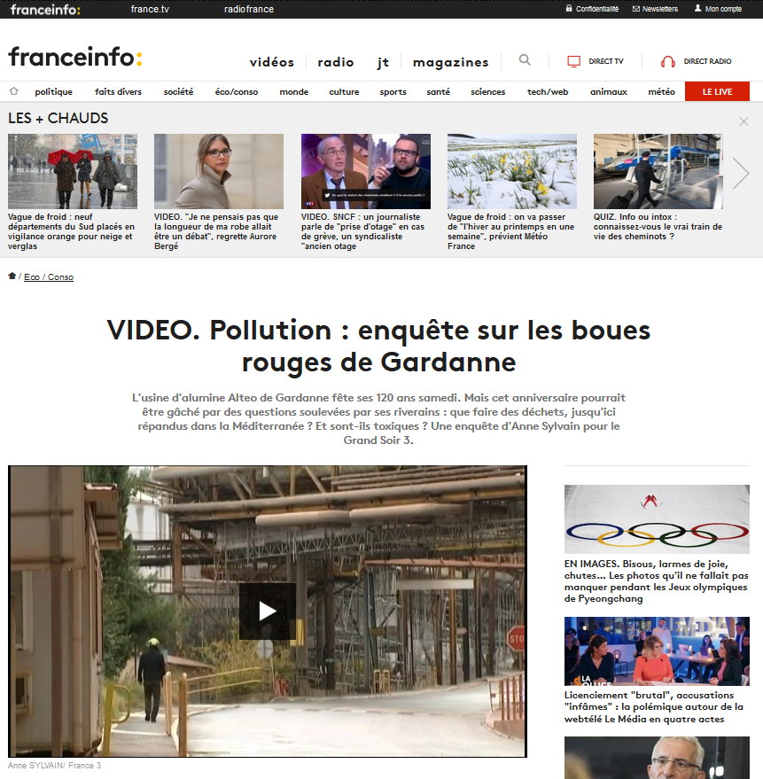 11.12.2014 > FRANCE INFO : "Pollution : enquête sur les boues rouges de Gardanne"