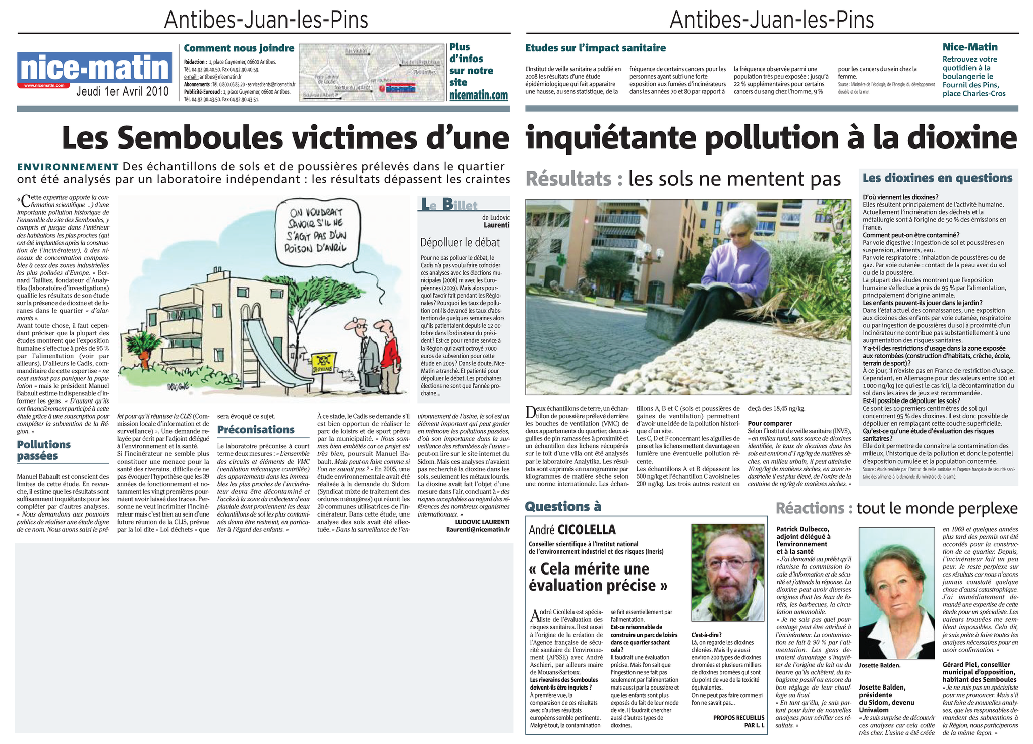 01.04.2010 > NICE MATIN : "Les Semboules victimes d'une inquiétante pollution à la dioxine"