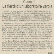 La fierté d'un laboratoire varois (Var-Matin 09-03-2000)