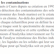 Analytika traque les contaminations (La lettre du business 10-09-1999)